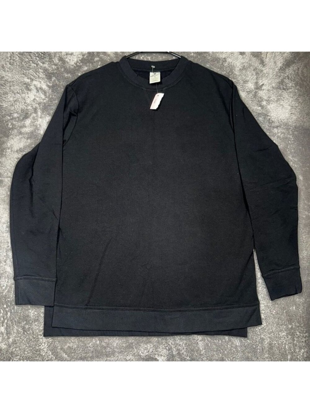 French Terry Sweatshirt Small Black Soot Long Sleeve Pullover Cotton Modal Blend
